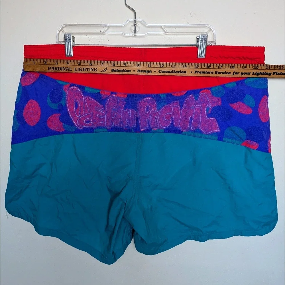Vintage Ocean Pacific Swim Trunks Neon Bathing‎ Suit Shorts OP 80s 90s Size XL